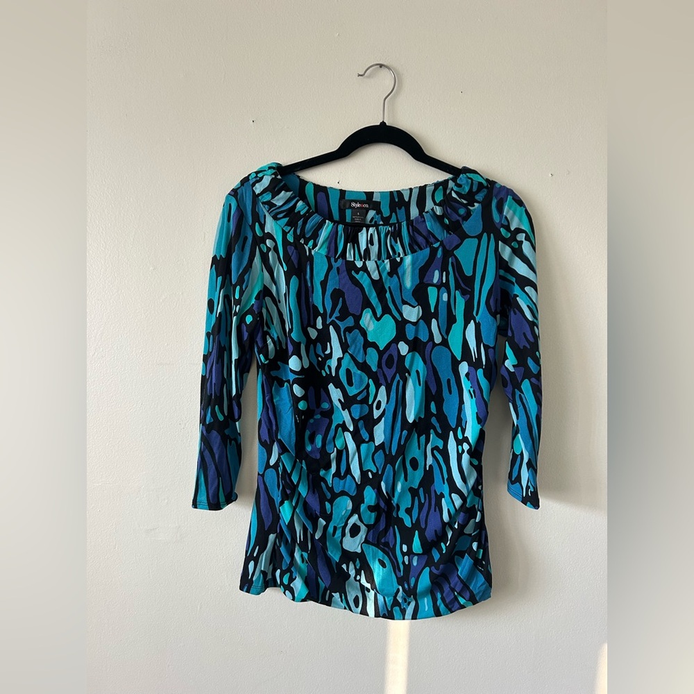 STYLE & CO. | Blue and Black Abstract Blouse